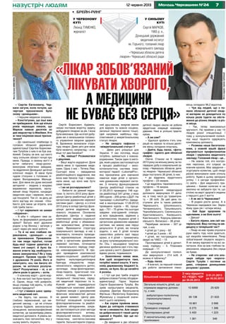 712 червня 2013 Молодь Черкащини №24
– Сергію Євгеновичу, Чер-
каси загули, коли почули, що
чергове призначення було
знову «донецьким».
– І першим медиком зокрема.
– Констатуємо, що інші вже
не приїжджали. Але ще кілька
років черкащан лякали, що
Марков навезе десятків зо
два медсестер із Макіївки. Хто
ж таки ініціював ваше призна-
чення?
– До самісінької співбесіди із
головою обласної державної
адміністрації Сергієм Борисови-
чем Тулубом з ним я не був зна-
йомий. Скоріш за все, що свого
часу очільник області почув про
мене. Правда, в своєму житті я
встиг небагато: лікар-уролог,
виконував обов’язки завідува-
ча відділення Донецької дитячої
клінічної лікарні. В мене були
чудові стосунки з головним лі-
карем Володимиром Мальце-
вим. Для мене він дуже високий
авторитет – людина з яскраво
вираженою харизмою, заслу-
жений лікар України, кандидат
медичних наук і керівник, якого
ще пошукати. Так от, за день до
мого від’їзду він сказав: «Осо-
бисто для мене це втрата, але
тобі треба їхати».
– І тут нарвалися на шквал
«обурення».
– А хіба ті «обурені» вже за-
були, як формувався донецький
ареал? Батько моєї дружини
родом з-під Вінниці і загинув у
шахті через рік своєї роботи.
– Та й на моє глибоке пе-
реконання, «донецькі» – це
не приниження. Приживали-
ся там люди героїчні, готові
будь-якої години дивитися у
темні очі смерті. А було ба-
жання втекти від необгрунто-
ваних звинувачень? Як у тому
анекдоті. Прожив грузин Гіві
з дружиною 75 років. Його й
запитують: ось так багато літ
разом, чи хотілося розлучи-
тися? Розлучитися – ні, а от
убити разів із десять – хотів.
– У кожному жарті – доля жар-
ту. Але настрої такі були присут-
ні. Однак, якщо тобі довірили,
якщо справді тобі вірять, то хіба
можна підводити?
– І тут з’явився шанс здиву-
вати медичний світ.
– Не беріть так високо. Я
глибоко переконаний, що ме-
дичний заклад – це не стільки
сучасна будівля, висококласне
оснащення, високопрофесійний
колектив, це насамперед рівень
медичної допомоги. А рівень ви-
значають тією патологією, яку у
ньому вміють лікувати.
Сергій Борисович будівель-
никам поставив жорстку задачу
добудувати лікарню за рік. І вона
була виконана. Ще на етапі добу-
дови ми з начальником головно-
го управління охорони здоров’я
В. Брожиком визначали струк-
туру лікарні. Деякі речі для мене
були незвичні, наприклад – а на-
віщо тут два басейни?
– Як, навіщо? Розважатися
з дівулями.
– Ваші жарти недоречні. Доля
звела мене із чудовими меди-
ками. Одна з них – Тетяна Ліва.
Сьогодні вона – завідувачка
реабілітаційного відділення, яке
вона вже бачила тоді і переко-
нала мене, що воно має бути
саме таким.
– І ви не розчарувалися?
– Вибачте за деякий педан-
тизм. Із лютого 2012 року функ-
ціонує Центр реабілітації дітей з
органічним ураженням нервової
системи (далі – Центр), а з січня
2013 року в складі Центру функ-
ціонує дитяче відділення від-
новного лікування. Основною
функцією Центру є надання
комплексної медико-соціальної
реабілітації дітям з обмежени-
ми можливостями, дітям-інва-
лідам. Враховуючи структуру
комунального закладу, в нас є
можливість починати проводи-
ти відновлювальне лікування
дітям з органічним ураженням
нервової системи, починаючи
з неонатального періоду (пері-
од новонародженості). В про-
цесі проведення комплексної
медико-соціальної реабілітації
задіяна мультидисциплінарна
бригада спеціалістів: лікарі-
неонатологи, неврологи дитячі,
ортопеди, лікар-фізіотерапевт,
лікар-педіатр, практичний пси-
холог, логопед, спеціалісти з
лікувальної гімнастики, серед-
ній медичний персонал та ін.
Кожній дитині індивідуально
підбирається комплекс реабілі-
таційних заходів з урахуванням
фізичних можливостей дитини
на даний момент. Центр реа-
білітації оснащений сучасним
фізіотерапевтичним та реабілі-
таційним обладнанням, зокре-
ма застосовуються різні методи
фізіотерапевтичного впливу,
лікувальний масаж, лікувальна
гімнастика, синглетно-киснева
терапія, бальнеотерапія (підвод-
ний душ-масаж, вихрові ванни
для верхніх та нижніх кінцівок,
загальні перлинні ванни тощо).
Цей напрямок найбільш пер-
спективний у міжрегіональному
статусі лікарні.
– Не занадто пафосно –
«міжрегіональний статус»?
– Деякі речі унікальні для
України. У нас логопед, якщо
потрібно, займається з новона-
родженими. Також один із мето-
дів, який широко застосовується
в процесі реабілітації – висо-
котехнологічна система локо-
моторної терапії «LokomatPro»,
яка призначена для навчання
навичок ходи дітей з органіч-
ним ураженням нервової систе-
ми. З початку функціонування
Центру реабілітації станом на
31.05.2013 проведено 748 кур-
сів реабілітації 547 дітям, з яких
289 курсів – 209 дітям з ДЦП. На
тренажері «LokomatPro» (введе-
ний в експлуатацію 17.09.2012)
проведено курсів – 95, проце-
дур – 751 – 70 дітям. На сьогодні
завдяки злагодженій співпра-
ці всіх працівників, задіяних у
комплексному лікуванні дітей з
органічним ураженням нервової
системи, ми маємо вже перші
результати: 9 дітей, які почали
ходити, з них 5 дітей почали
самостійно робити свої перші
кроки, а 4 дітей – тримаючись
за руку супроводжувальної осо-
би. Ось і нещодавно трирічна
дівчинка зробила свої п’ять пер-
ших кроків у житті. Давайте про-
йдемо разом, подивимося.
– Захопленню немає меж.
Але щоб воздвигнути таке,
потрібні чималі кошти. У лата-
ному державному бюджеті їх,
звісно, не було. Бо це начебто
й розкіш.
– І тут ще раз треба згадати
добрим словом Голову облдерж-
адміністрації, Героя України
Сергія Борисовича Тулуба. Він
зумів налаштувати меценатів,
зокрема Дмитра Васильовича
Фірташа і Валентину Борисівну
Жуковську у соціальній значи-
мості цього напрямку.
– Аж сором пройняв мене.
Адже до олігархів ставимося
чи не з ненавистю. Але завдя-
ки доброчинності такий центр
єдиний в Україні. Що ще но-
венького?
– До введення в дію обласної
дитячої лікарні ніколи не робили
хірургічних операцій новонаро-
дженим. Нині ж успішно практи-
куємо.
– А ви сам?
– Удалося зробити п’ять опе-
рацій на нирках та кілька десят-
ків менш складних втручань.
– Дайте, будь ласка, «фото-
графію» одного дня обласної
лікарні.
Охоче. Станом на 6 червня
2013 року на восьму ранку за по-
передню добу в комунальний за-
клад «Черкаська обласна дитя-
ча лікарня» Черкаської обласної
ради поступило 39 дітей, із них:
• до відділень хірургічного
профілю – 23 хворих,
• до відділень терапевтичного
профілю – 16 хворих.
Для надання невідкладної
допомоги звернулася 41 дити-
на, в тому числі до травмпунк-
ту – 28 осіб. За цей день по-
ступили діти із таких районів:
Черкаського, Шполянського,
Чигиринського, Тальнівського,
Чорнобаївського, Смілянського,
Христинівського, Канівського,
Кам’янського, Корсунь-Шевчен-
ківського. Виписано – 38 дітей.
Перебуває загалом – 327 ді-
тей, з них:
• дітей до 1 року – 62
• дітей до 3 років – 42
• дітей, які постраждали від
аварії на ЧАЕС – 15
Прооперовано дітей в ургент-
ному порядку – 5. Планових
операцій – 17.
До консультативної поліклі-
ніки звернулося – 214 осіб. А
можна й табличку?
– Будь ласка.
– А взагалі, за перший повний
рік роботи заповнення ліжко-
місць складало 96,2 відсотка.
– Чув від людей, що з по-
явою обласної дитячої лікар-
ні матерям не доводиться по
кілька разів їздити на обсте-
ження до різних лікарів і в різ-
ні місця.
– Так, тепер максимальні
зручності. На прийомі у нас 14
лікарів різної спеціалізації. І
тому у консультативній поліклі-
ніці наші пацієнти одержують
комплексну допомогу.
– Розмова наша багатопла-
нова, у кожній вашій фразі
відчувається професіоналізм
лікаря і керівника медичного
закладу. Головний лікар – це...
– Не зовсім той, хто контро-
лює персонал, хто слідкує за
кожним кроком. Моє завдання –
згуртувати колектив, щоб лікарі
разом виконували саме спільну
роботу. Адже в цьому запорука
успіху. І з нагоди професійно-
го свята – Дня медичного пра-
цівника – бажаю колегам ні на
хвилину не забувати про те, що
стоїмо на варті здоров’я людини
з першого дня її життя.
– А як же із Черкасами?
– В родині росте дочка. А в
Черкасах народився син. Зараз
йому один рік і чотири місяці.
– Хай буде здоровим та
щасливим, а ви біля нього!
– Дякую!
– Багато лірики, але світ ма-
теріальний. Ваш погляд на ме-
дицину в теперішній час?
– Лікар не має права опускати
руки навіть тоді, коли здається,
що хвороба невиліковна. Лікар
зобов’язаний лікувати хворого.
Я не зможу відповісти на всі за-
питання. Але на моє глибоке пе-
реконання, медицина без серця
не буває.
– Не стерплю: хай ота опо-
зиція забуде про «ворога»
Сергія Тулуба і погляне на
диво, створене донецькими
розумом і руками.
Фотонаданегероємпублікації
ФотоЄвгеніяШМАГАЙЛА
назустріч людям
«Лікар зобов’язаний
лікувати хворого,
а медицини
не буває без серця»
Леонід Туменко,
журналіст
Сергій МАРКОВ,
1965 р. н.,
Донецький державний
медичний інститут
ім. Горького, головний лікар
комунального закладу
«Черкаська обласна дитяча
лікарня» Черкаської обласної ради
•	 Брейн-ринг
У червоному
куті
У синьому
куті
Кількісний показник
З часу відкриття
КЗ «ЧОДЛ» ЧОР
до 30.05.2013
З 01.01.2013
до 30.05.2013
Загальна кількість дітей, що
отримали медичну допомо-
гу, з них:
10 6999 25 629
амбулаторно-поліклінічну
(проконсультовано)
90 138 21 633
стаціонарну 16 861 3 996
Проведено операцій 6 270 1 396
Прооперовано дітей 5 493 1 223
У неонатальному центрі
проліковано
1 361 346
 