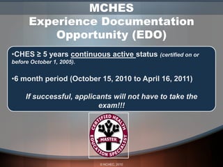 Mche Program MCHES, Master Certified Health Education Specialist | PDF