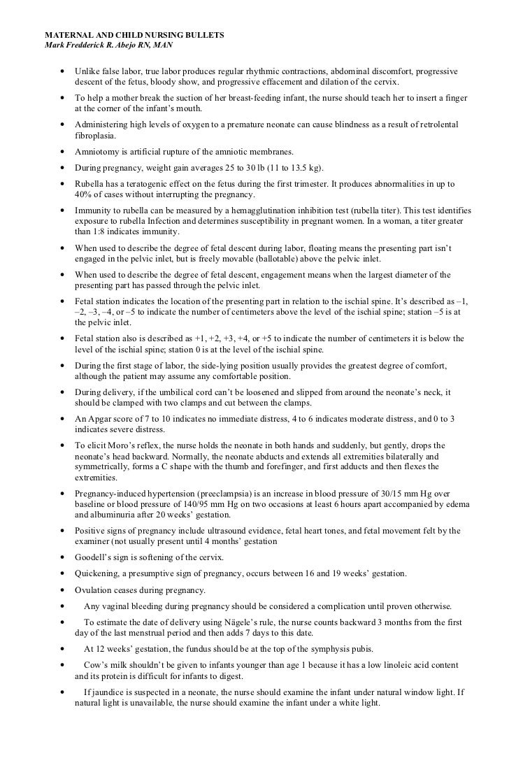 Maternal and Child Health Nursing Review Bullets