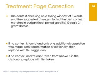 DH2014 - Diagnosing Page Image Problems with Post-OCR Triage for eMOP
14Treatment: Page Correction
3. Use context checking...