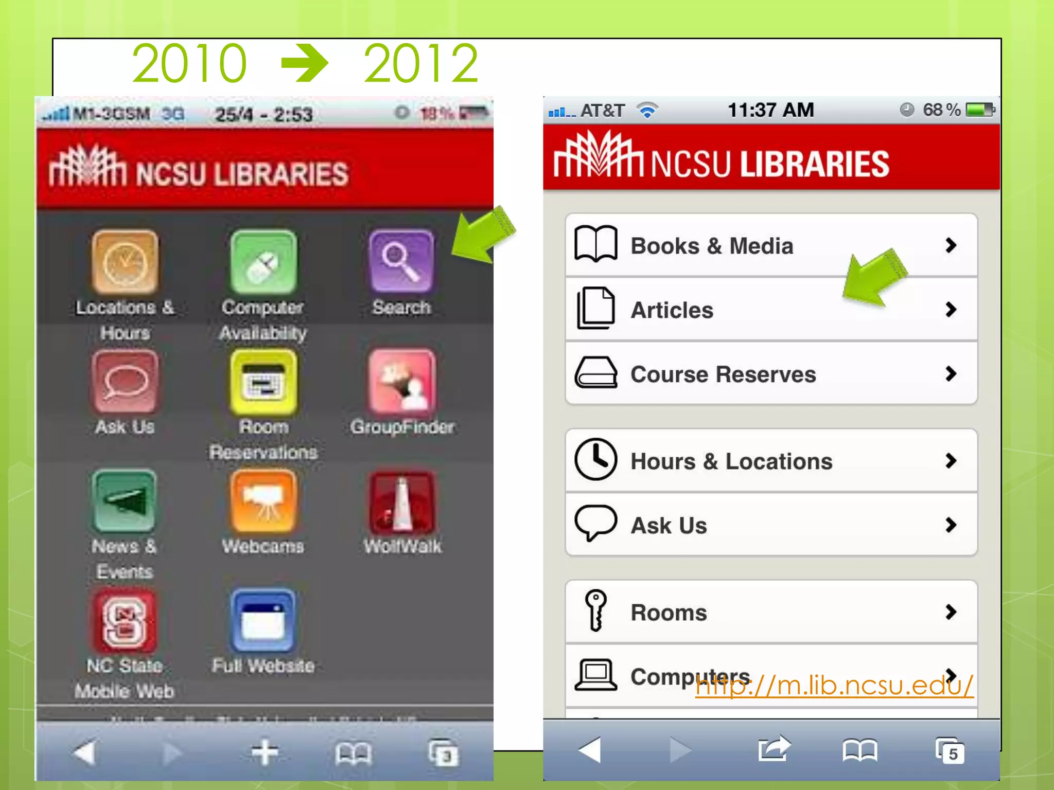 2010  2012




              http://m.lib.ncsu.edu/
 