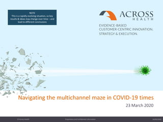 24/04/2020Proprietary and Confidential Information© Across Health1
Navigating the multichannel maze in COVID-19 times
23 March 2020
NOTE
This is a rapidly evolving situation, so key
results & ideas may change over time – and
lead to different conclusions
 