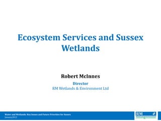 Ecosystem Services and Sussex
                     Wetlands


                                                     Robert McInnes
                                                       Director
                                             RM Wetlands & Environment Ltd




Water and Wetlands: Key Issues and Future Priorities for Sussex
January2012
 