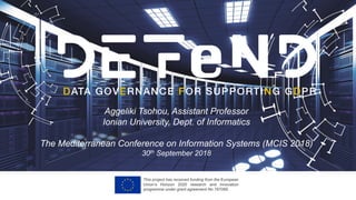 This project has received funding from the European
Union’s Horizon 2020 research and innovation
programme under grant agreement No 787068.
Aggeliki Tsohou, Assistant Professor
Ionian University, Dept. of Informatics
The Mediterranean Conference on Information Systems (MCIS 2018)
30th September 2018
 