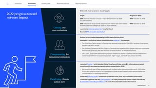 ALDI SOUTH: Creating a
retailer-led sustainable global
packaging ecosystem
A leading European grocery retailer with a growing global footprint, the
ALDI SOUTH Group uses a range of packaging materials, the majority
of which are plastics. Today, ALDI SOUTH’s plastic packaging portfolio
consists of a wide variety of formats and different polymers, without
any consistent standards—often, discarding that plastic waste also
poses a logistics challenge.
McKinsey partnered with ALDI SOUTH to create a more sustainable
packaging ecosystem, allowing the organization to secure greater
access to recycled materials—and meet the demands of their
customers, who had expressed a desire for less waste and more
recycled packaging in surveys.
Together, we built a 360° view of the company’s plastic packaging
footprint—across countries, polymers, and packaging formats. This
information informed a value chain strategy that allowed ALDI SOUTH
to see which aspects they should own—and where to partner—on their
journey to more sustainable packaging. It also led to 15 percent savings
on packaging for the company globally.
Cutting our
own emissions
Compensating for
remaining emissions
Catalyzing climate
action now
Shifting to 50% carbon removals by 2025 to reach 100% by 2030
Invested in a portfolio of natural climate solutions projects , for example:
— The Delta Blue Carbon project in Pakistan has restored and protected 224,000+ hectares of mangroves,
benefiting 10,400+ people.
— The Southern Cardamom REDD+ Project in Cambodia has helped 16,000+ people build more sustainable
livelihoods by protecting 442,000 hectares of forests home to 35 threatened species.
— The CO2OL Tropical Mix reforestation project in Panama has planted 7.5 million trees and helped local
residents benefit from increased employment, higher wages, and health and pension benefits.
Launched Frontier with Alphabet, Meta, Shopify, and Stripe, a new $1+ billion advance market
commitment to purchase permanent carbon removal before 2030
— We signed multi-year offtake agreements with multiple carbon removal providers worth ~$10 million
for our own footprint as part of our commitment to scale the tech-based carbon removal market and
compensate for our remaining emissions.
Joined the Enduring Earth initiative to accelerate ocean, land, and freshwater conservation
Continued to partner with the LEAF Coalition to scale jurisdictional carbon credits and with the
Sustainable Aviation Buyers Alliance to scale the sustainable aviation fuel market
2022 progress toward
net-zero impact
Target Progress in 2022
25% absolute reduction in Scope 1 and 2 GHG emissions by 2025
(vs. 2019 baseline)
30% reduction vs. 2019
30% reduction in Scope 3 GHG emissions from internal and client-related
business travel per colleague by 2025 (vs. 2019 baseline)
48% reduction vs. 2019
Launched an internal carbon fee on all air travel
On track to meet our science-based targets
Sourced 97% renewable electricity
26
2022 ESG Report
Introduction Sustainability Reporting approach
Responsible practices
Inclusive growth
 