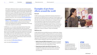 AATI builds on McKinsey’s impact on agriculture and food systems
across Africa, including work to increase food production that helped
contribute to 11 million fewer undernourished people, 150,000 fewer
deaths from hunger, and 100,000 new jobs. AATI launched support
to its first wave of countries to accelerate effective and sustainable
food system changes based on country needs, priorities, and
existing infrastructure. Learn more about the AATI partnership .
— Conservation: Through our work with partners like Blue Nature
Alliance and Enduring Earth , over the next few years we will
conserve more than one billion hectares of land and create or
protect over 200,000 jobs through the implementation of 30 mega
conservation projects around the world.
In 2022 alone, our conservation work helped implement three mega
conservation projects, creating 10,000 direct jobs and protecting
78 million hectares. A critical component of this collaboration is creating
jobs for remote and Indigenous communities in places around the world
where nature conservation is particularly important. Such communities
are incredibly hard to reach with standard stimulus or other growth
measures. They’re more dependent on intact natural capital, and they
are the first to benefit from jobs created directly in nature conservation
or as a by-product of conservation.
Learn more about the Blue Nature Alliance .
Learn more about Enduring Earth .
Examples of pro bono
efforts around the world
Forward
In 2022, we were proud to celebrate the landmark achievement of
reaching the first 190,000 learners through the Forward program—our
free, five-month online learning journey. Forward, which targets those
with fewer than five years of work experience, is designed to equip
the next generation of talent with the tools necessary to succeed
in the working world. Digital courses and sessions are focused on
transferable skills like adaptability, problem-solving, communication,
and being digitally savvy. In the initial 18 months of the program, we
reached learners in more than 70 countries across Africa and the
Middle East, as well as in Pakistan, Türkiye, and Azerbaijan.
McKinsey.org
In 2022, McKinsey launched McKinsey.org as a philanthropic initiative
to bring the firm’s capability-building solutions at no cost to nonprofits
that are accelerating inclusive growth around the world. By sharing the
best of McKinsey’s programs to nurture leaders and foster more effective
organizations, McKinsey.org aims to unlock the full potential of nonprofits.
It offers programs designed to uplift entire organizations, including:
— Ability to Execute (A2E) for Nonprofits: Designed to empower
employees with a new way of working, and build the capabilities
needed to drive and sustain organizational change.
— Organizational Health Index (OHI) for Nonprofits: Helps
an organization align around a common mission, execute with
excellence, and continually renew itself to serve its mission
more effectively.
The Akanksha Foundation, one of the nonprofits we support through our capacity-building programs.
78%
ofForwardgraduateswho
completedthefullprogram
experiencedcareerorrole
growthduetoapplyingthenew
skillsetsandattitudeslearned
15M
beneficiaries reached
through 100 nonprofits in
60 countries participating
in McKinsey.org programs
53
2022 ESG Report
Introduction Sustainability Inclusive growth Reporting approach
Responsible practices
 