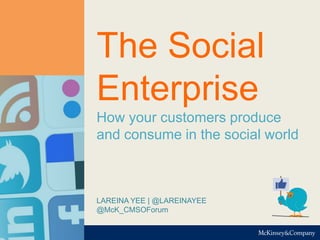 McKinsey & Company | 1
McKinsey on Marketing & Sales – Slideshare Brief
LAREINA YEE | @LareinaYee
@McK_MktgSales
The Social
Enterprise
How your customers produce
and consume in the social world
 