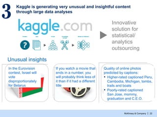McKinsey & Company | 22
Kaggle is generating very unusual and insightful content
through large data analyses
Unusual insig...