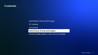 McKinsey & Company 21
Contents
Electrification intent and EV buying
EV charging
Connectivity
Autonomous driving technologies
General mobility patterns, urban and micromobility
 