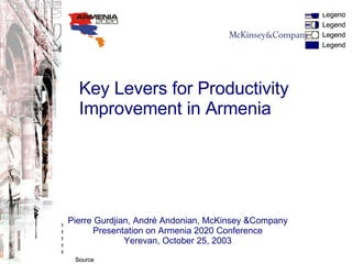 Pierre Gurdjian, André Andonian, McKinsey &Company Presentation on Armenia 2020 Conference Yerevan, October 25, 2003 Key Levers for Productivity Improvement in Armenia 