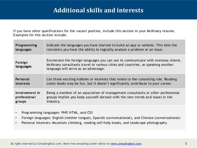 Interest in a resume sample