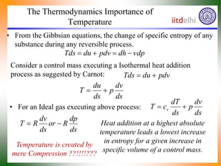 The Thermodynamics Importance of
Temperature
• From the Gibbsian equations, the change of specific entropy of any
substanc...