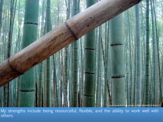My strengths include being resourceful, flexible, and the ability to work well with
others. 
h"ps://www.ﬂickr.com/photos/73268039@N00/2515058371/
 