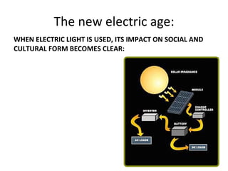 The new electric age: WHEN ELECTRIC LIGHT IS USED, ITS IMPACT ON SOCIAL AND CULTURAL FORM BECOMES CLEAR: 