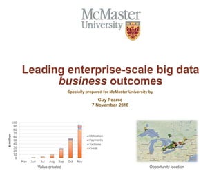 Leading enterprise-scale big data
business outcomes
Specially prepared for McMaster University by
Guy Pearce
7 November 2016
Value created Opportunity location
 