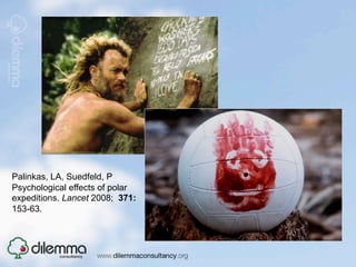 Palinkas, LA, Suedfeld, P
Psychological effects of polar
expeditions. Lancet 2008; 371:
153-63.
 