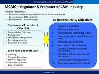 MCMC Overview of Malaysian Communication and Broadcast Industry 2012 | PPT