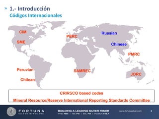 1.- Introducción
Códigos Internacionales
Calibri Cuerpo (18) – color negro
CIM
PERC

Russian

SME

Chinese
PMRC

Peruvian

SAMREC

JORC

Chilean
CRIRSCO based codes
Mineral Resource/Reserve International Reporting Standards Committee
3

 