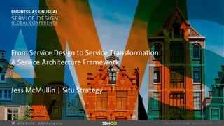 vFrom	Service	Design	to	Service	Transforma3on:	
A	Service	Architecture	Framework	
	
	
Jess	McMullin	|	Situ	Strategy	
 