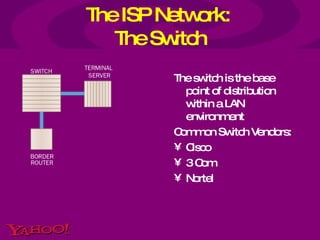 The ISP Network:  The Switch <ul><li>The switch is the base point of distribution within a LAN environment </li></ul><ul><...