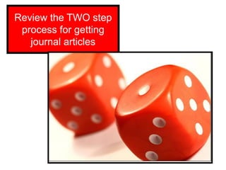 Review the TWO step
 process for getting
   journal articles
 