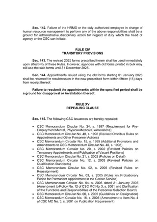 MC No. 08 s. 2025 of the CSC Omnibus Rules on Appointments and Other HR ...