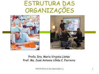 MCO-05-Estrutura das Organizações (1) 1
ESTRUTURA DAS
ORGANIZAÇÕES
Profa. Dra. Maria Virginia Llatas
Prof. Ms. José Antonio Ulhôa C. Ferreira
 