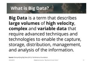 What is Big Data?
Big Data is a term that describes
large volumes of high velocity,
complex and variable data that
require...