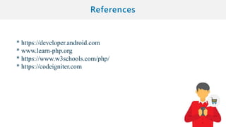* https://developer.android.com
* www.learn-php.org
* https://www.w3schools.com/php/
* https://codeigniter.com
 