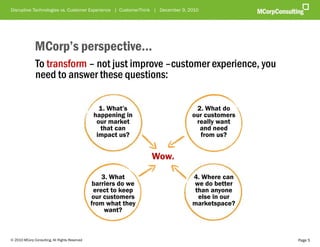 Disruptive Technologies vs. Customer Experience | CustomerThink | December 9, 2010




              MCorp’s perspective…
...