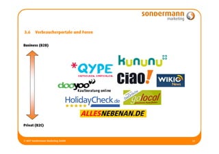 3.6     Verbraucherportale und Foren


Business (B2B)




Privat (B2C)



© MCP Sondermann Marketing GmbH        22
 