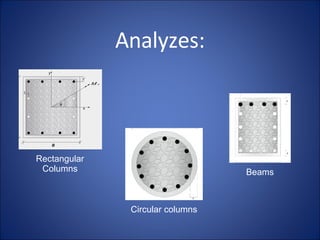 Analyzes: Rectangular Columns Circular columns Beams