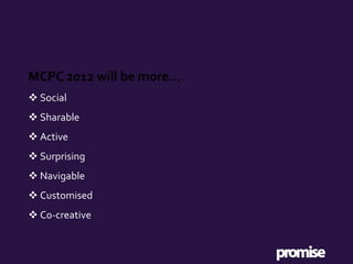 MCPC 2012 will be more... Social Sharable Active Surprising Navigable Customised Co-creative 