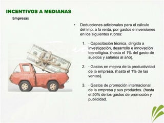 INCENTIVOS GENERALESPara las InversionesReducción de la tasa de impuesto a la renta de 25% a 22%.  1% cada año a partir de vigencia del código