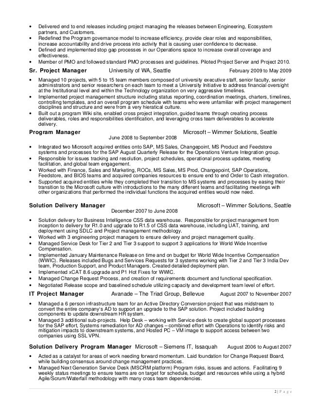 best resume for project manager