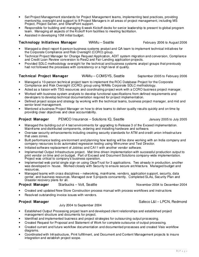 Project management sdlc resume