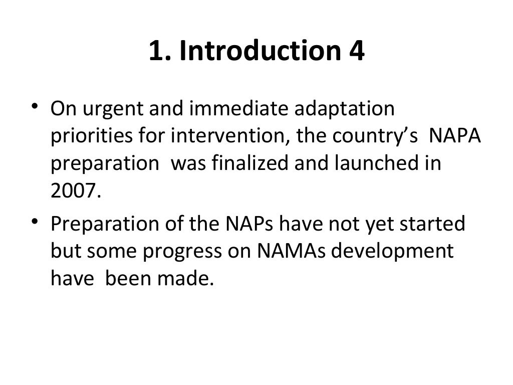 Status Of Climate Change Policy Development Implementation NAPA And 