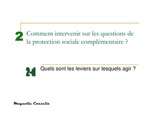 Comment intervenir sur les questions de
la protection sociale complémentaire ?


     Quels sont les leviers sur lesquels agir ?
 
