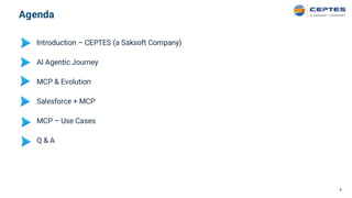 4
Introduction – CEPTES (a Saksoft Company)
AI Agentic Journey
MCP & Evolution
Salesforce + MCP
MCP – Use Cases
Q & A
Agenda
 