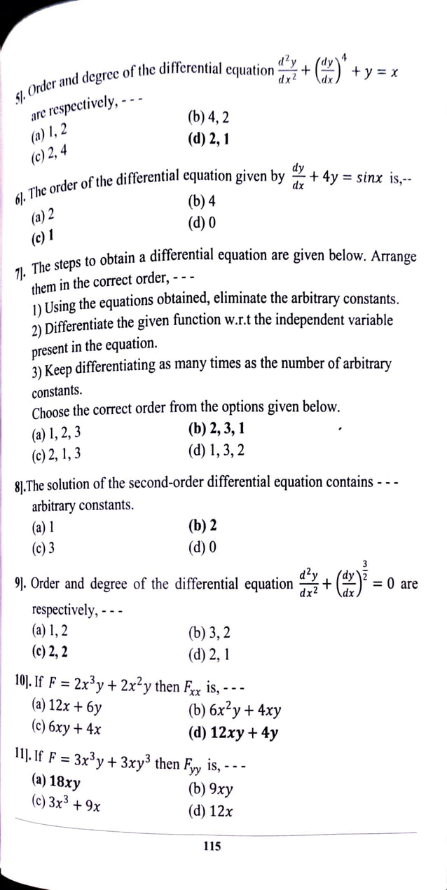 Mcq differential and ordinary differential equation PDF
