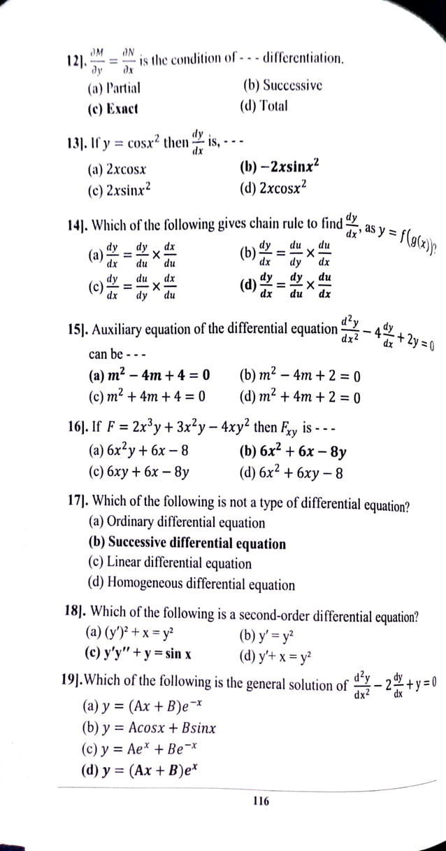 Mcq differential and ordinary differential equation PDF