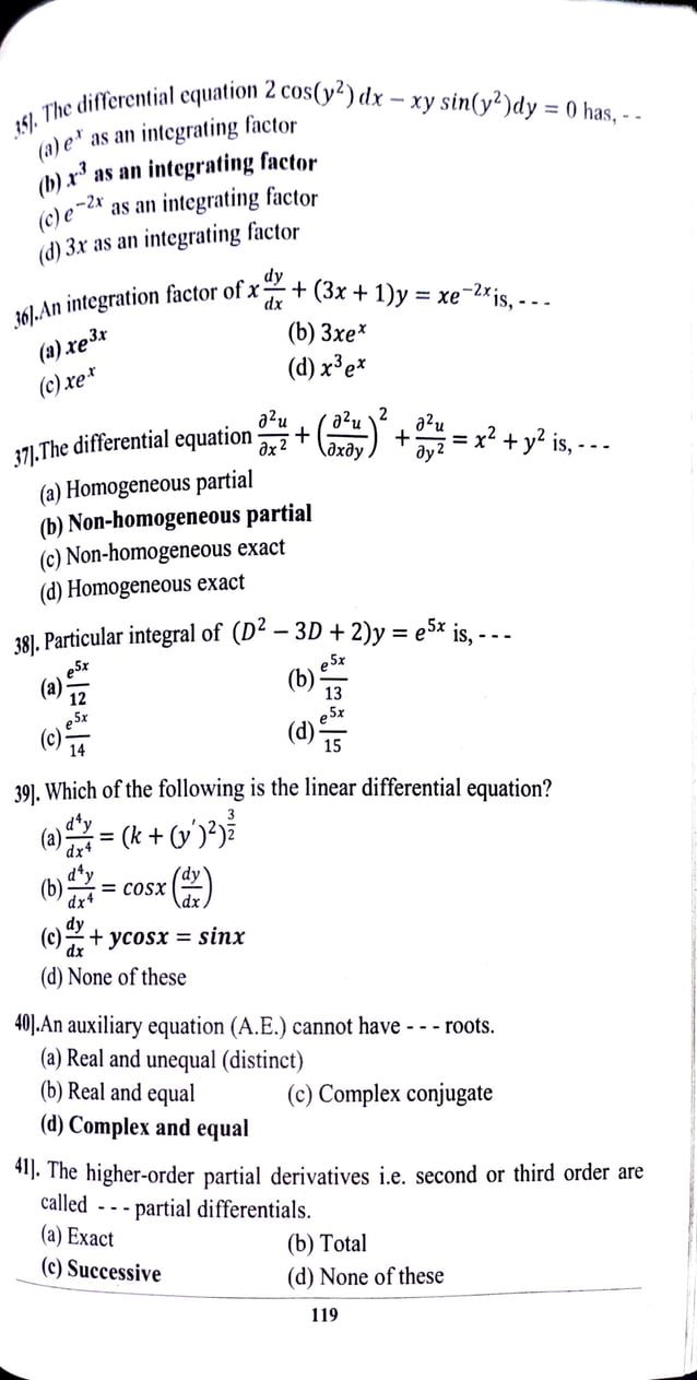 Mcq differential and ordinary differential equation PDF
