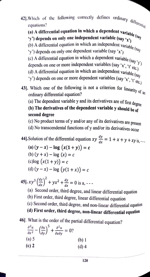 Mcq differential and ordinary differential equation PDF