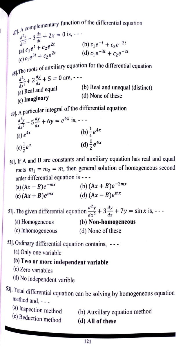 Mcq differential and ordinary differential equation PDF