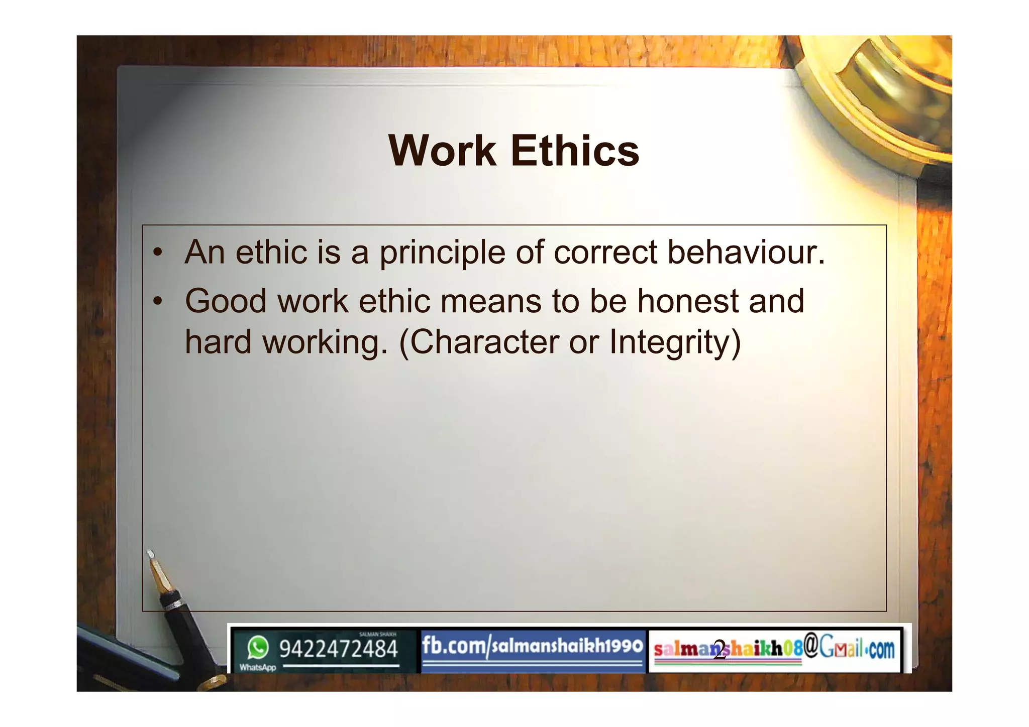 Work Ethic Performance 39 work ethics | PPT