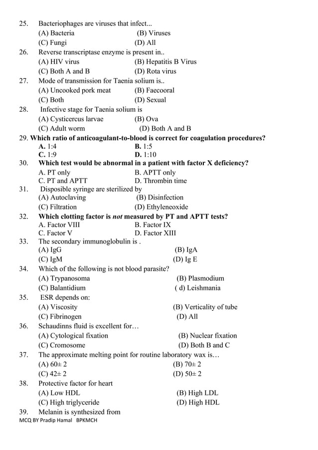 Mcq for laboratory medicine