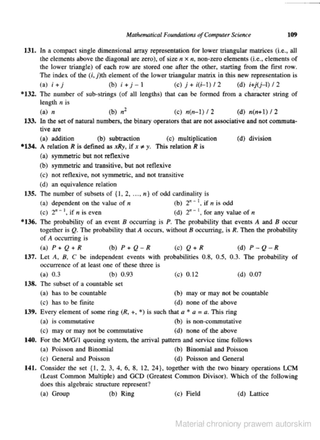 Mcq in computer science by timothy j williams