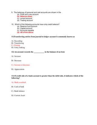 solved multiple choice questiona decrease in accounts ... Financial accounting MCQ (ledger) | PDF