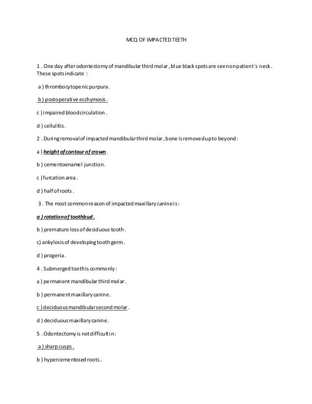 Mcq Of Impacted Teeth Pptx