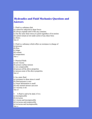 MCQ on Hydraulics and Fluid Mechanics | PDF